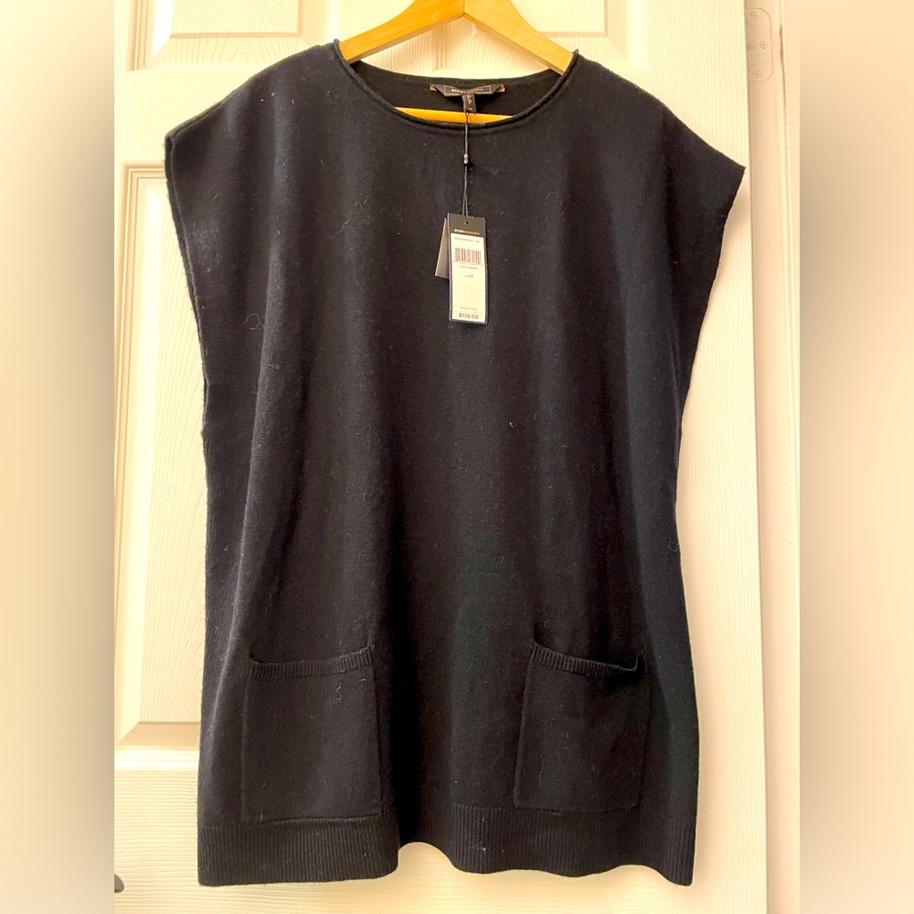 BCBG-Lambswool Sleeveless Sweater Vest Knit Top Oversized Black NWT!